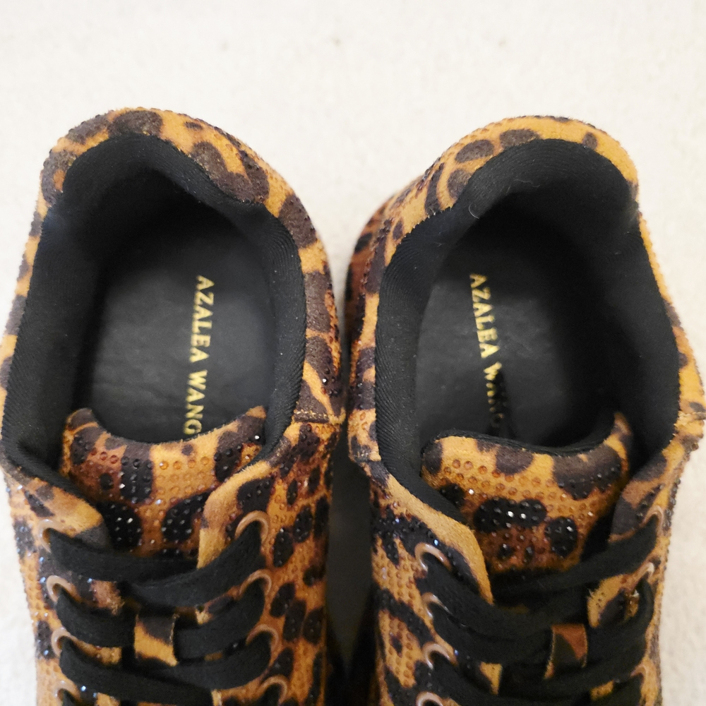 New In Box Azalea Wang Leopard Print And Rhinestone Platform Sneakers, Size 8 - Picture 10 of 11